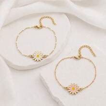 1pc New Classic Daisy Golden Stainless Steel Chain Bracelets For Women - Daisy - View 3