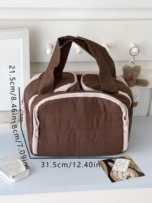 Multi-Pocket Organizer Tote Bag With Zipper Closure, Vintage Style, Suitable For Short Trips And Daily Commute, Multi-Functional Makeup Bag, Travel Toiletry Bag, Portable Storage Tote - Brown - View 2