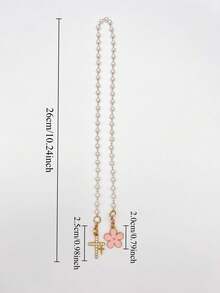 1pc/3pcs, Charming Double Cross Flower Pearl Chain Mirror Decor, Cute Pink Five-Petal Flower Car Rearview Mirror Hanging Ornament, Car Interior Accessory, Women's Car Essential, Ladies Room Decor, Bag Charm, Fun Gift - A - View 8