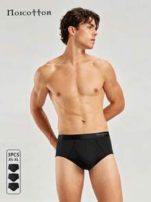 3pcs Norcotton Men's Briefs, Black Sexy Cooling Underwear - Black - View 1