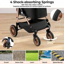 3-In-1 Foldable Dog Buggy Up To 20kg | Foldable Cat Stroller, Pet Buggy With 4 360° Rubber Wheels, With Storage Basket And Cup Holder - 金+黑 - 查看 4