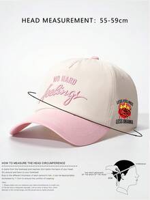 1pc Embroidered NO HARD Feelings Side Printed Rose Colorblock Baseball Cap, Outdoor Adjustable Sun Protection Casual Hat - Multicolor - View 6