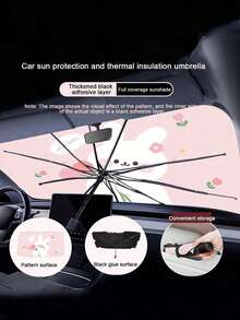 1PC Summer Car Sun Shade Umbrella, Creative Retractable Sunshade With Heat Insulation, Cartoon Bear & Rabbit Car Sun Visor - One Size Fits All - View 12