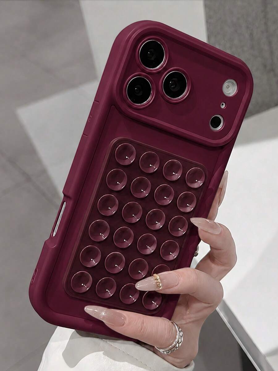 VRNOEI 1pc Minimalist Color Block Silicone Suction Cup Phone Case, Compatible With IPhone 17 11 12 13 14 15 16 17 Pro Max, Shockproof Full Coverage Camera Protection Shell, Anti-Scratch Anti-Fingerprint, Smooth Skin-Friendly Protective Cover - Burgundy - View 1