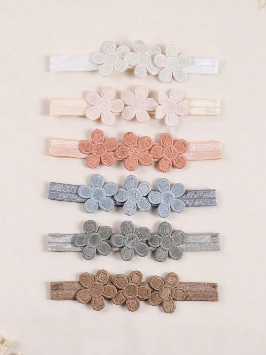 6件儿童彩色花朵头带，清新色彩，日常佩戴舒适 - 咖色 - 查看 1