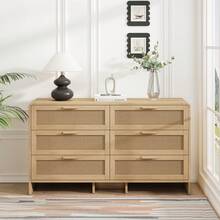 130CM Arc Shaped Corner Rattan Cabinet, 6-Drawers Rattan Storage Cabinet Rattan Drawer, For Living Room Bedroom,And Kitchen, Natural - 彩色 - 查看 1