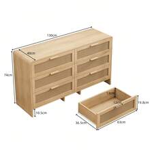 130CM Arc Shaped Corner Rattan Cabinet, 6-Drawers Rattan Storage Cabinet Rattan Drawer, For Living Room Bedroom,And Kitchen, Natural - 彩色 - 查看 4