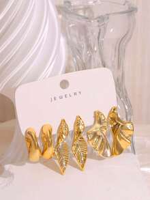 3/9 Pairs Gold Fashion Stud Earrings Set For Women, Low-Key Luxury High-End Earrings For Commute, Date, Travel, Photo, Vacation, Daily Wear For A Week Without Repetition, Perfect Gift For Wife, Girlfriend, Friends And Family - Gold - View 4