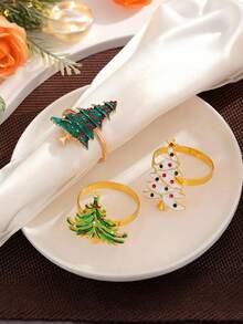 12/6/3/1pc Festive Xmas Tree Shaped Napkin Ring Set,Metal Napkin Holder,Elegant Christmas Table Accessory,Perfect For Home Kitchen,Celebration,Holiday Feast,Wedding Banquet,Dinner Table Decor For Holiday Party Supplies - Multicolor - View 5