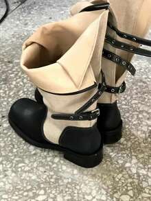 2025新款秋季厚底增高街頭風女靴，棕色復古騎士長靴，中筒靴，短靴 - 黑色 - 查看 2