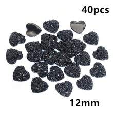 40pcs 10mm/12mm Flat Back Heart-Shaped Resin Inlaid Stones, Multi-Color Crystal Cluster Natural Stone Convex Surface DIY Jewelry Making Accessories - Heart - View 22