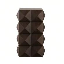 60CM Height Three-Dimensional Embossed Pattern Design Retro Side Table Retro Wooden Nightstand Brown,No Assembly Required - 棕色 - 查看 5