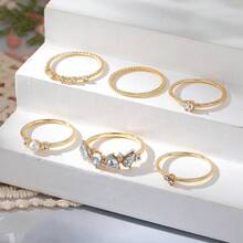 European And American Hot-Selling Rhinestone & Pearl French Luxury Multi-Joint Ring Set, 6pcs/Set, Wholesale - French Luxury Multi-joint Ring Set 6-piece Ring Set - View 3