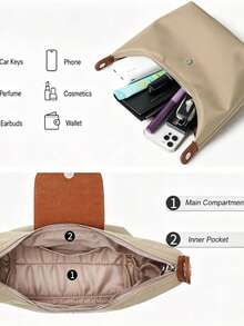 Fashionable Convertible Women's Mini Nylon Crescent Dumpling Bag, Lightweight Shoulder Wallet, Double Strap Crossbody Bag, Nylon Shoulder Bag - Khaki - View 5
