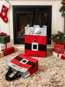1/5PCS Customized Red Gift Bag For Christmas Day, Personalized With A Name, Featuring A Handle And Laser Element Design, Adorned With A Santa Claus Pattern. It'S A Party Tote Bag Made Of Non-Woven Fabric, Gift For Her/Him - Multicolor - View 8