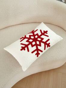 LCUHPCL 1pc Christmas Faux Lamb Fur Vintage Red Snowflake 3D Embroidered Pillowcase, Suitable For Bedroom, Living Room, Sofa, Daily Use, Party And Various Environments - Red - View 8