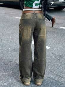 Women's Vintage Distressed Loose Straight Leg Jeans - Navy Blue - View 4