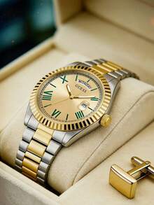 GUESS Men's Two-Tone Stainless Steel Quartz Watch Green Radial Dial Date Display Wristwatch GW0265G8 - one-size - View 8