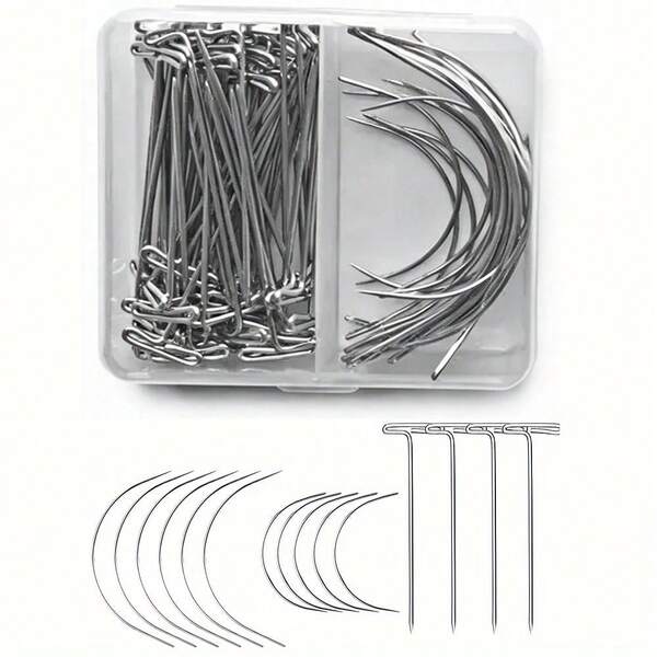 70/50pcs Wig Making Needle Set, T-Shaped And C-Shaped Curved Needles, Hair Weaving Needles, Suitable For Wig Making, Knitting Shaping, Model Making And Handicrafts
