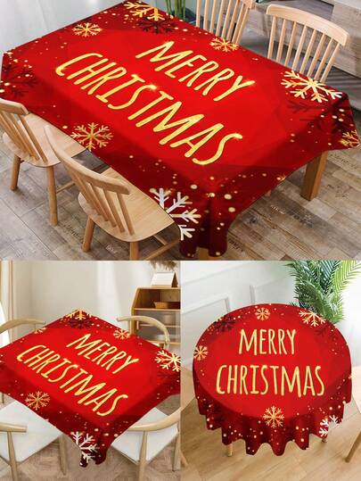 1pc Christmas Series Pattern Printed Tablecloth, Modern Style Polyester Fiber Rectangular Round Waterproof Tablecloth, Digital Printed Tablecloth Suitable For Living Room Home Use, Outdoor Dining Table, Small Round Table