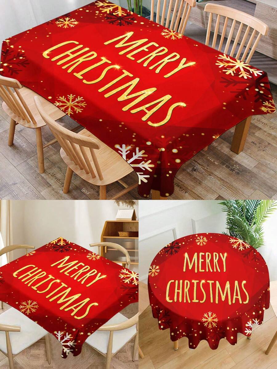 1pc Christmas Series Pattern Printed Tablecloth, Modern Style Polyester Fiber Rectangular Round Waterproof Tablecloth, Digital Printed Tablecloth Suitable For Living Room Home Use, Outdoor Dining Table, Small Round Table - Multicolor - View 1