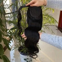 BINF 8-26 Inch Body Wave Ponytail Virgin Raw Human Hair Wrap Around Clip In Ponytail Natural Color Women Human Hair Extension Cosplay Party Daily Wear Hairstyle Halloween - Natural Black - View 3