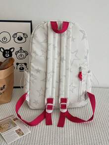 Dedoo Juego de 3 piezas de mochila, estampado de estrellas y letras, cordón con cremallera de bloques de color, gran capacidad, mochila escolar, bolsa de estudiante diaria para campus universitario - Blanco - Ver 10