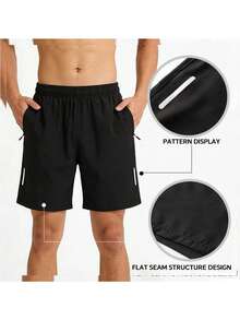 Men's Sports Shorts Suitable For Spring, Summer, Autumn Wear Running, Fitness, Sports Black - Black - View 6
