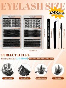 CMAYOME 450/530/570/600pcs False Eyelashes (Including Adhesive, Styling Solution, Tweezers), Mixed Style Single Cluster Eyelashes, Soft, Natural And Easy To Use Eyelash Clusters, Large Capacity Fluffy And Thick Classic Style, Suitable For Daily Use - Multicolor - View 6