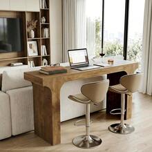 LITTLE TREE Farmhouse Oak Counter Height Bar Table‑160x40x95cm Rectangular‑Pub Home Bar Unit‑For Kitchen Dining Balcony Basement - Light Brown - View 6