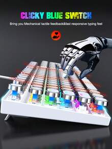 T-WOLF Keyboard Mekanik Blue Switch Gaming RGB Backlit Punk Round Keycaps Metal Panel 104 Tombol - View 8