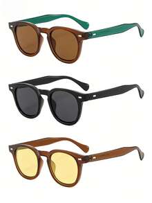AOOBCC Set 3pcs Kacamata Fashion Dekoratif Bingkai Kecil Rivet Vintage Baru, Kacamata Fashion Premium Minimalis Serbaguna Unisex untuk Mengemudi dan Perlindungan Matahari - MultiWarna - View 7