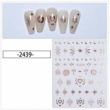 4pcs 3D Metal Moon Star Sun Nail Stickers, Bohemian Starry Sky Totem Nail Art, Gold Silver Blue Brown Hollow Starry Sky Nail Decoration, Self-Adhesive Waterproof Nail Stickers, Women's DIY Nail Salon Accessories - Multicolor - View 5