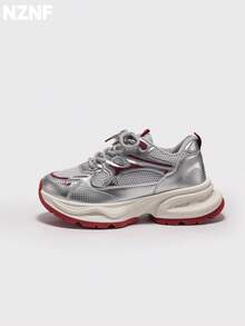 NZNF Best-Selling Versatile Chunky Sneakers For Women, Autumn 2025 New White Platform Retro Thick Sole Low-Top Athletic Shoes - Red - View 1