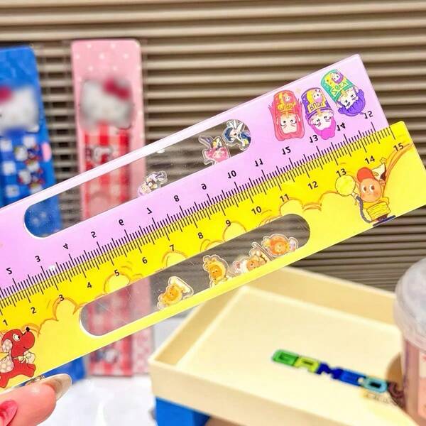 1pc, K-POP Student Wobbly Ruler, Wobbly Ruler, With Easy-To-Read Inch And Centimeter Scales, Suitable For Students And Office Use, Classroom Rewards, School Supplies, Back To School, Back To School Essentials, Desk Accessories