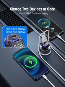 REMAX 藍牙FM發射器車用充電器，USB-C與USB-A雙埠輸出，支援無線與USB隨身碟音樂播放，內建高畫質麥克風免持通話，紫色氛圍燈，汽車配件，汽車必需品，汽車用品 - 黑色 - 查看 6