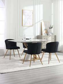 WAHSON OFFICE CHAIRS 2PCS Velvet Kitchen Chair Side Dining Chairs Armless Tub Chair With Metal Legs - Black - View 4