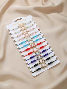 12pcs Oil Painted Butterfly With Faceted Crystal Beads CC Spacer Beads Adjustable Woven Bracelet Set For Women, Suitable For Family, Friends Sharing, Gift Giving And Daily Wear - Multicolor - View 2
