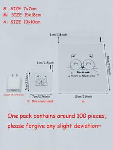 100pcs Self-Adhesive Cute Cat Pattern Snack Bags (Reusable) Transparent Zipper Bags, Suitable For Snacks, Sandwiches, Bread, Baked Goods Packaging, Perfect For Party Favors, Halloween, Wedding, Thanksgiving And Christmas - Multicolor - View 5
