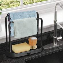 Countertop Kitchen Dish Drying Rack With Drainage Tray, Metal Napkin Holder & Sponge Brush Storage Rack, Sturdy Multi-Functional Sink Area Organizer, Suitable For Home Kitchen Daily Cleaning Tools Organization And Space Saving - Multicolor - View 7