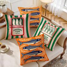 4pcs/1pc Vintage Sardine Pattern Pillow Case Without Insert, Single-Sided Printed Pillow Case, Suitable For Living Room Bedroom Home Decor, All-Season Pillow Case - Multicolor - View 7