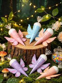 24/12/6 piezas Bolsas de cono de algodón de azúcar con alas de mariposa de hada, conos de papel de caramelo en tonos pastel, adecuados para cumpleaños de niñas, baby shower, regalos de fiesta con tema de hadas, decoración de fiesta de cumpleaños de bebé, mesa de postres, decoración de mesa - Multicolor - Ver 4