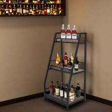 Weinregal für zu Hause, leiterförmig, Weinpräsentations- und Aufbewahrungsregal für zu Hause, Standweinregal, für Küche, Weinkeller, mit Gitter, Rahmen aus Kohlenstoffstahl mit Holzbrettern - Verschiedenfarbig - Übersicht 7