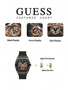 Jam Tangan Quartz Multifungsi Berbentuk Silinder Hitam GUESS Pria dengan Tali Silikon Lembut GW0203G8 - Satu-Ukuran - View 7
