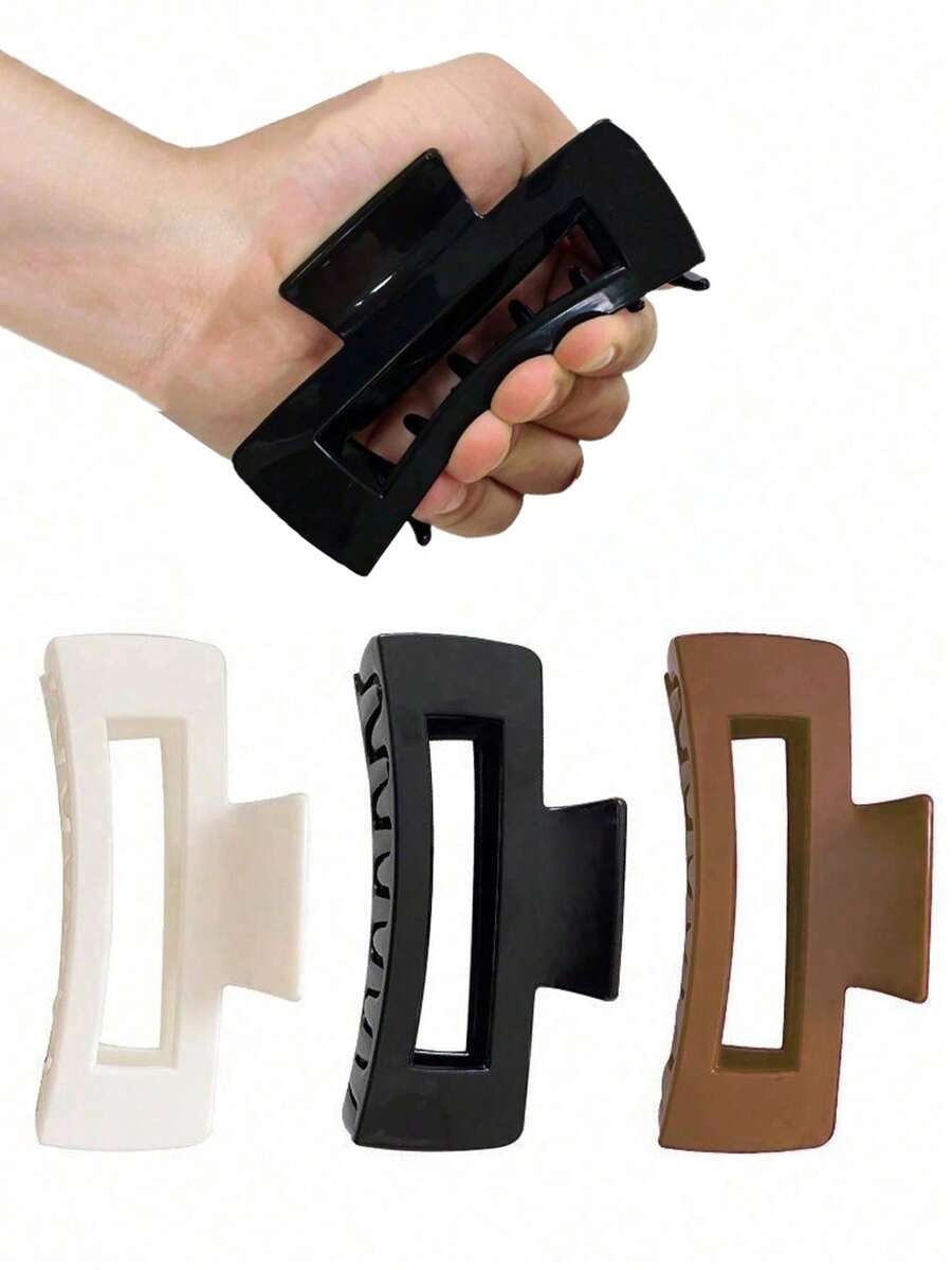 3pcs/1pc 10.5cm/4.2in New Matte Silicone Square Hair Clips In Black,White,Brown,Fashionable Versatile Elegant Minimalist Solid - Multicolor - View 1
