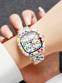 Women's Square Colorful Polka Dot Print Quartz Watch, Elastic Stretch Band Colorful Polka Dot Print Digital Scale Dial Personalized Design Wristwatch, Exquisite Gift For Girlfriend (1pc/Set) Watch Box Not Included - Multicolor - View 5