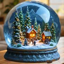 冬日夢幻雪球村莊磁鐵，含雪屋與靜謐松樹，夜晚籠罩寧靜聖誕魔力，適用於家中所有金屬表面之紀念品 - G - 查看 1