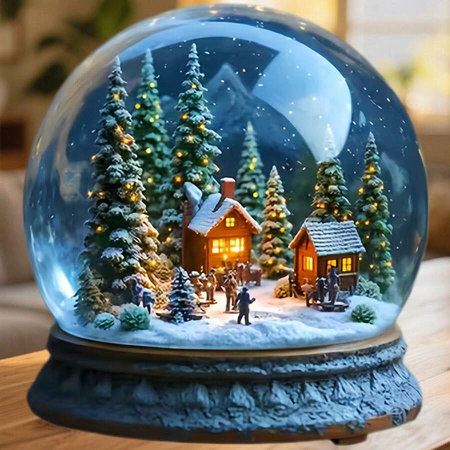冬日夢幻雪球村莊磁鐵,含雪屋與靜謐松樹,夜晚籠罩寧靜聖誕魔力,適用於家中所有金屬表面之紀念品 - G - 查看 1