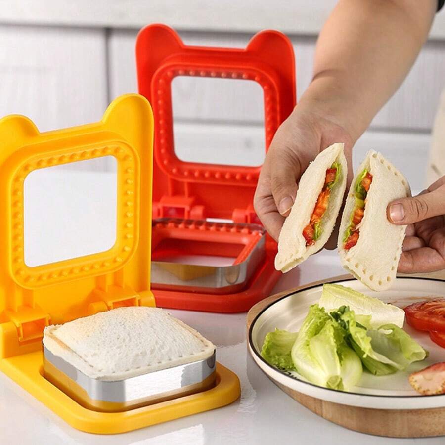 2pcs Square Bread Cutter, 2 Pieces Set Kitchen Essential Sandwich Cutter, Stainless Steel Toast Press Mold Sealer, Quick Make Square Pocket Sandwich, Portable Breakfast DIY Bread Tool Set