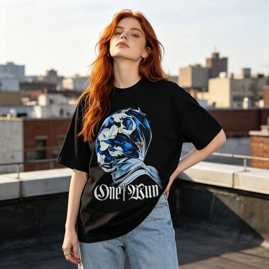 American-Style Small Collar Hip-Hop Casual Loose Short-Sleeve Shirt T Shirt All-Matching - 黑色 - 查看 1